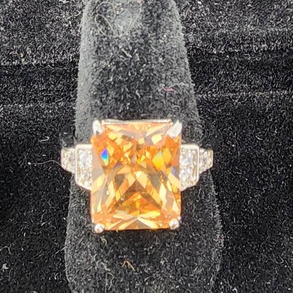Princess Cut Champagne & Cubic Zirconia Rose Gold Ring Gift Silver Womens Size 7 - Picture 5 of 11